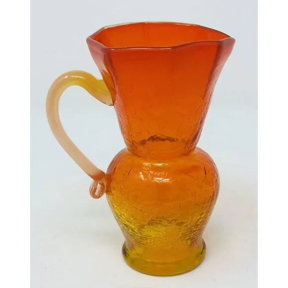Vtg KANAWHA CRACKLE GLASS AMBERINA 8 Sided Mini Ewer Cruet Pitcher Octogonal - Picture 3 of 10